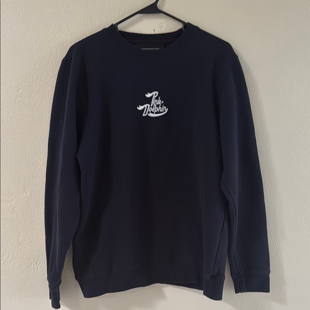 Pink Dolphin Black Crewneck Sweater with Ribbed Cuffs